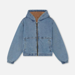 Vintage fliisvoodriga kapuutsiga lukuga teksastiilis jakk pikkade varrukatega t&auml;navamood &uuml;le suurusega l&uuml;hike mantel Medium gray