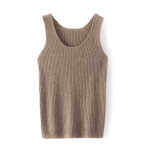 Naiste 100% puhas ka&scaron;miir kootud camisole vest - Kevad/Suvi Slim Fit &uuml;mmarguse kaelusega pullover Medium gray