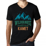 Meeste Vintage T-s&auml;rk Graafiline T-s&auml;rk V kaelusega Wilderness KAMET Deep Black XS must