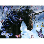 Ristpistes k&auml;sit&ouml;&ouml; Teemanttikandid Teemantmaaling Liblikas Tume hobune Seinakunst Dekoor 20X30CM