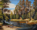 Teemantmaali ristpistes maastik, jooksev vesi, teemanttikandid t&auml;is&uuml;mar seinakleebis 20X30CM