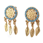 7bis [Q0985] - Boucles artisanales 'Boho' (dreamcatcher) turquoise dor&eacute; ros&eacute; - 17x8 mm t&uuml;rkiissinine