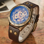 Retro stiilis meeste automaatne mehaaniline k&auml;ekell skelett Steampunk ehtsast nahast rihm Meeste isekeeratavad randmekellad meeste Reloj