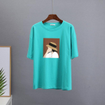 Hirsionsan Harajuku T-s&auml;rk naiste suvine Kawaii printiga T-s&auml;rgid 100% puuvillast Elegantsed graafilised riided Lahtised vabaaja Pullover Topid M helesinine v&auml;rv