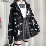 HOUZHOU Harajuku dressipluus naiste gooti kapuutsidega Anime Teismelistele Suured vabaaja lukuga t&auml;navar&otilde;ivad S must