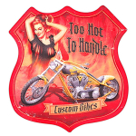 Les Tr&eacute;sors De Lily [A3218] - Retro metallist tahvel  Liiga kuum k&auml;sitseda - Custom Bikes  punane - 42x40 cm punane