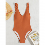 V-kaelusega volangidega volangidega vibu seljata Monokini naiste ujumisriided &uuml;hes t&uuml;kis ujumistrikoo naissoost k&otilde;rge l&otilde;ikega supleja supluskost&uuml;&uuml;m ujumine S pruun