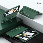Nahast hingedega &uuml;mbris Samsung Galaxy Z Fold 3 4 Fold4 Fold3 jaoks koos reguleeritava kronsteiniga t&auml;isekraani kilekaitse luksuslik kate For Samsung Z Fold 3 tumeroheline v&auml;rv