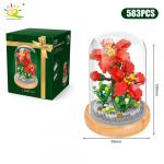 Lill Roos Kr&uuml;santeem Poti ehitusklotsid 3D Kimpu Mudel P&auml;ikeslilleklotsid Lastele M&auml;nguasjad T&uuml;drukutele S&otilde;branna kingitus