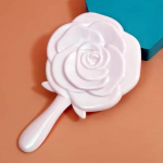 Vintage roosikujuline k&auml;sipeegel, edevuspeegel, seisev meigikapi peegel valge