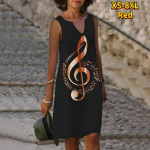 Naiste V-kaelusega suvesinine Major Note Print Kleit vabaaja varrukateta mood vabaaja vabad seksikad kleidid, suur suurus XS-8XL XS sinine