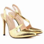 Naiste sandaalid Slingbacks Pumbad 11 cm Seksikad tikk-k&otilde;rged kontsad krokodilliteralised terava varbaga sandaalid Naiste peokleit pulmakingad 35 kuld