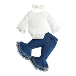 Imikutele, t&uuml;drukutele, pitsist volangid, teksariidest p&uuml;ksid, kaarjas juuksepael, 3tk, riidekomplekt 90