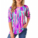 Naiste s&uuml;gistopsid lahtised kassi mitmev&auml;rvilise mustriga, p&otilde;hjuslik pikkade varrukatega T-s&auml;rk top pluus XS oranž