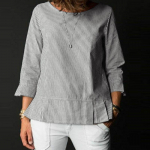 ZANZEA naiste vabaaja 3/4 varrukatega O-kaelusega suvine triibuline pluus L hall