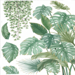 Rohelised lehed Seinakleebised Troopilised taimed Seinakleebis Vin&uuml;&uuml;l Seinakleebised Uksemaalingud Tapeet 83*83cm