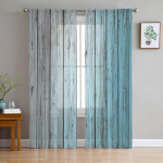 Sinine Vintage Shabby Wood Sheer kardinad Elutoa aken T&uuml;llkardinad Magamistoa K&ouml;&ouml;gi jaoks Kodukaunistus Voile kardinad W135 x H115cm x1