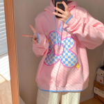 Kawaii magusad roosad kapuutsid, samet, naiste Harajuku jaapani moe kapuutsiga kampsunid preppy stiilis lilltikandiga topsid, naiste talve S roosa