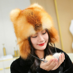 Uued naiste looduslikud rebase karusnahast m&uuml;tsid Ushanka m&uuml;ts talveks Paks soe k&otilde;rva Mood Pom Pom Hat Lady Real Fox karusnahast m&uuml;ts adjustable（56-60cm）