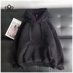 S&uuml;gistalvine uus lambavillane soe &uuml;hev&auml;rviline kampsun Korea stiilis vabaaja Cashion kapuutsiga fliisvoodriga avar kampsun M must