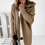 Keskmise pikkusega naiste kardigan korea moe avara varrukatega kampsunid s&uuml;gisene avara kapuutsiga kampsun naiste jakk S khaki