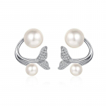 D v&auml;rvus 0,24CT Moissanite Mermaid Ear Jope eesmine Taga K&otilde;rvamansetid Double Pearl Stud K&otilde;rvar&otilde;ngas Magevee Kultiveeritud P&auml;rliga K&otilde;rvar&otilde;ngad N&ouml;&ouml;bid Total carat 0.24ct