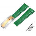 Krokodillimustriga ehtsast nahast kellarihmad 20 mm Rolexi kellarihma jaoks Daytona Submariner GMT RX k&auml;ev&otilde;ru kokkupandav pannal Green-silver gold 20mm With logo