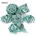 7 tk Rohelise lehe lillega metallist t&auml;ringud, &otilde;&otilde;nsad metallist mitmetahulised t&auml;ringukomplektid, mis sobivad rollim&auml;nguks RPG lauam&auml;ngu kaardim&auml;nguks mitmev&auml;rviline