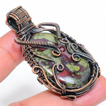 Natural Dragon Jasper Gemstone Handmade Copper Wire Wrap Pendant 2.25 w5b22