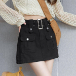 T&ouml;&ouml;riided Denim Seelik Naiste k&otilde;rge v&ouml;&ouml;kohaga A-kujuline istmikuseelik S must