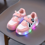 Laste spordilauajalatsid LED-valgus Cartoon Panda vabaaja pehme tallaga libisemisvastased spordijalatsid 30 roosa