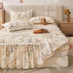 Pitsiline volangservaga tr&uuml;kitud voodiseelik lillemustriga tepitud paksendatud voodikate Kolmeosaline libisemiskindel tolmukindel voodipesukomplekt 150x200cm bed skirt