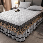 Paksendatud puuvillane printsessi stiilis pitsist voodiseelik, kolmeosaline komplekt 1,8 m/1,5 m/2,0 m libisemiskindel voodi 120x200cm hall