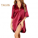 Naiste suvine &ouml;&ouml;kleit Poole varrukaga s&auml;rgi t&uuml;&uuml;p rev&auml;&auml;r &Uuml;herealine avar &uuml;hev&auml;rviline satiin lahtine poolitatud &auml;&auml;ris Koduriided Magamiskleit &Ouml;&ouml;r&otilde;ivad M punane