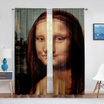 Mona Lisa ja naljakad kassipojad maalivad magamistoa aknakardina jaoks t&uuml;llkardinat Luksuslik kohvik Hotellide sisustus Elutoa l&auml;bipaistev kardin 1 PCS W150XH250cm&Grommet Top gray