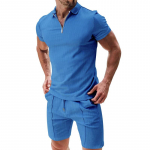 Men's short-sleeved shorts two sets of hundred solid colour casual loose men's summer wear lapel t-shirt suit M valge