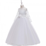 Valge T&uuml;drukute Pitsist pruutneitsi kleidid Laste Kost&uuml;&uuml;m Laste Kleit T&uuml;drukutele Pika varrukaga v&ouml;&ouml;riprintsessi Peokleit Pulmakleit 120 (5T) valge