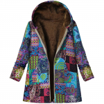 Naiste pikkade varrukatega kapuutsiga paksust komposiitpl&uuml;&uuml;sist vintage lilleprintimine pluss suuruses kapuutsiga jakk L sinine