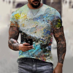 Meeste suvise kaelusega T-s&auml;rk &otilde;limaali stiilis 3D-prindiga vabaaja l&uuml;hikeste varrukatega print Falow Fashion Meeste r&otilde;ivad T-s&auml;rgid Topid 5XL