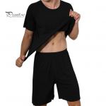 2tk/komplekt Meeste sportlik spordidress &Uuml;markaelus l&uuml;hikeste varrukatega T-s&auml;rk elastse v&ouml;&ouml;kohaga laia s&auml;&auml;rega l&uuml;hikesed p&uuml;ksid komplekt Ice Silk &uuml;hev&auml;rvilised magamisriided koduriided L must