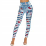 Rebenenud kitsad teksad jeggings 3D roositr&uuml;kiga teksap&uuml;ksid teksad p&uuml;ksid k&otilde;rge v&ouml;&ouml;kohaga s&auml;&auml;rised suure auguga &otilde;hukesed p&uuml;ksid kompressioonsukkp&uuml;ksid L sinine