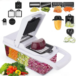 15-&uuml;hes Deluxe k&ouml;&ouml;giviljahakkija sibulahakkija, multifunktsionaalne mandoliini viilutaja koos konteineriga, k&ouml;&ouml;giviljal&otilde;ikur valge