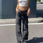 Naiste laia s&auml;&auml;rega baggy teksad Lady Vintage Y2K Punk madala v&ouml;&ouml;kohaga lahtised teksap&uuml;ksid t&auml;navamoe pikk skater p&uuml;ksid XXL must