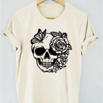 Mood naiste skelett Rose Lines Print T-s&auml;rk Naljakas vabaaja O-kaelusega l&uuml;hikeste varrukatega T-s&auml;rk Suvine naiste T-s&auml;rk XS valge