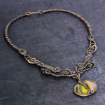 Natural Bumble Bee Jasper Gemstone Copper Wire Wrap Jewelry Necklace 18 o3c22