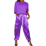 2 tk/komplekt Naiste &uuml;lemised p&uuml;kskost&uuml;&uuml;mid, satiin sileda pinnaga poolvarrukad O kaelusega lahtine T-s&auml;rk, pits-up puhtav&auml;rvilised taskutega p&uuml;ksid Lady Casual p&uuml;kskost&uuml;&uuml;m XL punane