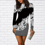 Pikkade varrukatega Bodycon 3D t&auml;piline &otilde;&otilde;nsa lillega prinditud kleit Naiste minikleidid S&uuml;gisene k&otilde;hn veniv peovestid L