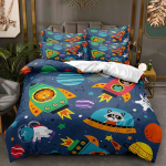3D Space Cartoon mustriga voodipesukomplekt Kid Boys Beebi tekikate Padjap&uuml;&uuml;r 2/3 tk &uuml;he kaheinimesevoodi kate kingitus DE 135x200cm
