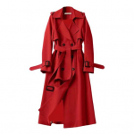 S&uuml;gistalvine naiste trent&scaron;mantel, lahtik&auml;iv krae, &uuml;hev&auml;rviline, kaherealine rihmaga, keskmise pikkusega l&otilde;tv termiline pikkade varrukatega t&ouml;&ouml;lk&auml;imise mantel XL punane