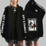 Harajuku Anime Spy X Perekond Anya ja Yor Graafiline tr&uuml;kitud kapuutsiga meeste naiste t&otilde;mblukuga kapuuts vabaaja dressipluus Unisex lukuga jakk XS must